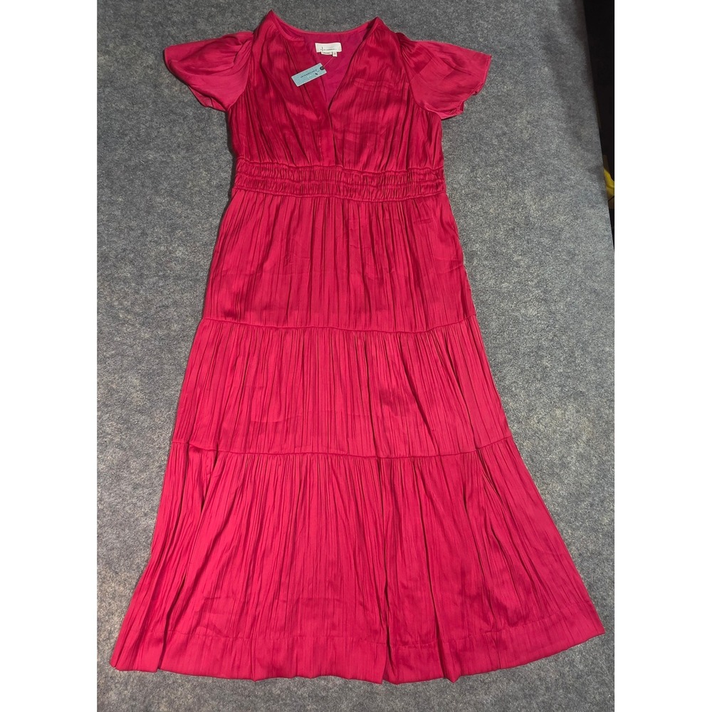 Anthropologie Womens The Somerset Maxi Dress Magenta Red Tiered Size 1X Plus NWT